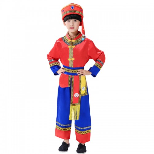 Chinese folk dance  Zhuang miao hmong Dance performance costumes for boys girls of Yunnan Dong  Yi ethnic minorities clothes
